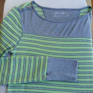 Eddie Bauer Outdoor Thermal Long Sleeve Shirt XS green grey waffle knit snaps